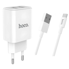 Зарядний пристрій Hoco C62A Victoria 10.5W 2.1A 2USB-A з кабелем A-M white