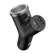 АЗП Baseus Y type dual 15.5W 3.1A 2USB-A+cigarette lighter extended car charger black