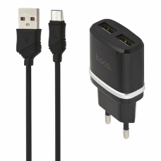 Зарядний пристрій Hoco C12 12W 2.4A 2USB-A з кабелем A-M black