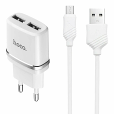 Зарядний пристрій Hoco C12 12W 2.4A 2USB-A з кабелем A-M white
