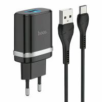 Зарядний пристрій Hoco C12Q 18W 3A USB-A з кабелем A-C black