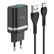 Зарядний пристрій Hoco C12Q 18W 3A USB-A з кабелем A-C black