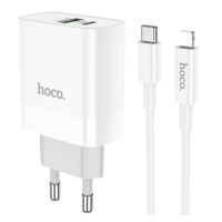 Зарядний пристрій Hoco C80A 20W 3.1A USB-A+USB-C з кабелем C-L white