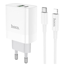 Зарядний пристрій Hoco C80A 20W 3.1A USB-A+USB-C з кабелем C-L white