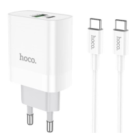 Зарядний пристрій Hoco C80A 20W 3.1A USB-A+USB-C з кабелем C-C white