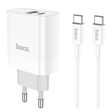 Зарядний пристрій Hoco C80A 20W 3.1A USB-A+USB-C з кабелем C-C white