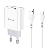 Зарядний пристрій Hoco C81A 10.5W 2.1A USB-A з кабелем A-C white