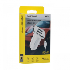 АЗП Borofone BZ12 12W 2.4A 2USB-A з кабелем A-M white