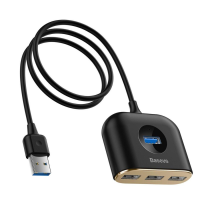 USB HUB adapter Baseus Square Round 4в1 USB3.0 to USB3.0*1+USB2.0*3 black