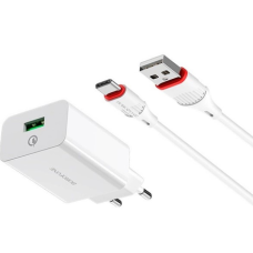 Зарядний пристрій Borofone BA21A 18W 3A USB-A з кабелем A-C white