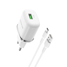 Зарядний пристрій Borofone BA36A 18W 3A USB-A з кабелем A-C white