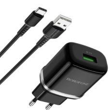 Зарядний пристрій Borofone BA36A 18W 3A USB-A з кабелем A-C black