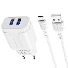 Зарядний пристрій Borofone BA37A 12W 2.4A 2USB-A з кабелем A-M white