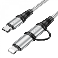 Кабель Hoco X50 2в1 Type-C to Type-C to Type-C to Lightning 60W 3A 1м gray
