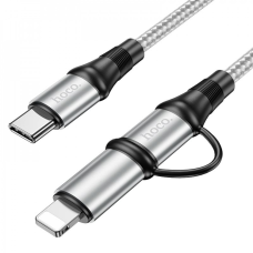Кабель Hoco X50 2в1 Type-C to Type-C to Type-C to Lightning 60W 3A 1м gray