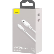 Кабель Baseus Simple Wisdom USB-A to Type-C 40W 5A 1.5м white (2pcs/set)
