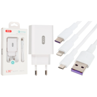 Зарядний пристрій XO L36 18W 3A USB-A з кабелем A-C white