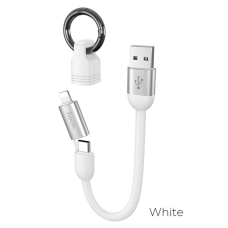 Кабель Hoco U87 Cool 2в1 USB-A to Lightning-USB-A to Type-C 0.2м white