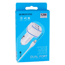 АЗП Borofone BZ14 12W 2.4A 2USB-A з кабелем A-L white