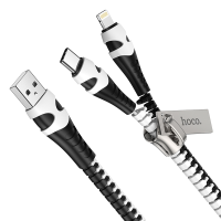 Кабель Hoco U97 2в1 USB-A to Lightning+USB-A to Type-C 1м black white