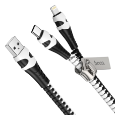 Кабель Hoco U97 2в1 USB-A to Lightning+USB-A to Type-C 1м black white