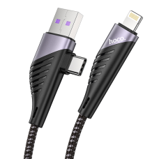 Кабель Hoco U95 2в1USB-A to Type-C+USB-A to Lightning 20W 2.4A 1.2м black