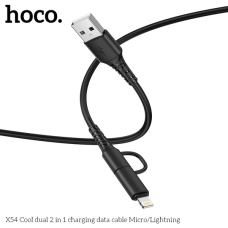 Кабель Hoco X54 2в1 USB-A to Micro USB+USB-A to Lightning 12W 2.4A 1м black