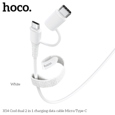 Кабель Hoco X54 2в1 USB-A to Micro USB/USB-A to Type-C 2.4A 1м white