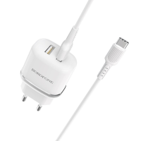 Зарядний пристрій Borofone BA25A 12W 2.4A 2USB-A з кабелем A-C white