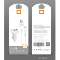 АЗП WUW T22 10.5W 2.1A 2USB-A з кабелем A-L white