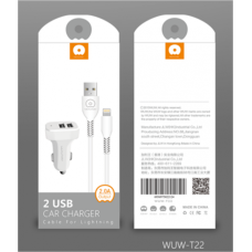 АЗП WUW T22 10.5W 2.1A 2USB-A з кабелем A-L white