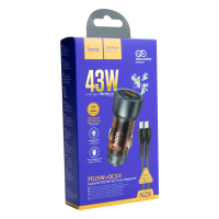 АЗП Hoco NZ8 43W 3A USB-A+USB-C з кабелем C-C brown