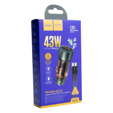 АЗП Hoco NZ8 43W 3A USB-A+USB-C з кабелем C-C brown