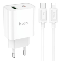 Зарядний пристрій Hoco C80A Plus 20W 3A USB-A+USB-C з кабелем С-L white