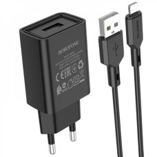 Зарядний пристрій Borofone BA68A 10.5W 2.1A USB-A з кабелем A-L black