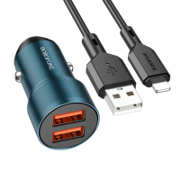 АЗП Borofone BZ19 Wisdom 12W 2.4A 2USB-A з кабелем A-L sapphire blue