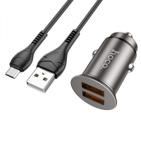 АЗП Hoco NZ1 36W 3A 2USB-A з кабелем A-M metal gray