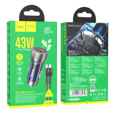 АЗП Hoco NZ8 43W 3A USB-A+USB-C з кабелем С-L blue