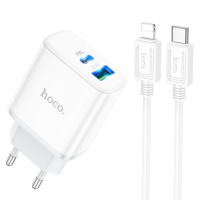 Зарядний пристрій Hoco C105A 20W 3A USB-A+USB-C з кабелем С-L white