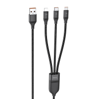 Кабель Hoco U104 Ultra charging 3в1 USB-A to Lightning+Micro USB+Type-C 66W 6A 1.2м black