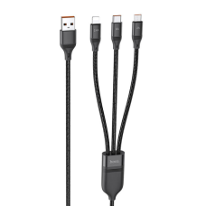 Кабель Hoco U104 Ultra charging 3в1 USB-A to Lightning+Micro USB+Type-C 66W 6A 1.2м black