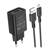 Зарядний пристрій Borofone BA68A 10.5W 2.1A USB-A з кабелем A-M black