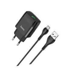 Зарядний пристрій Hoco C12Q 18W 3A USB-A з кабелем A-M black