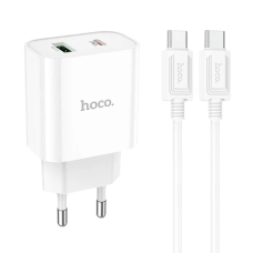 Зарядний пристрій Hoco C80A Plus 20W 3A USB-A+USB-C з кабелем С-C white