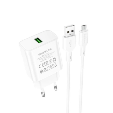 Зарядний пристрій Borofone BA72A 18W 3A USB-A з кабелем A-M white