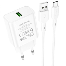 Зарядний пристрій Borofone BA72A 18W 3A USB-A з кабелем A-C white