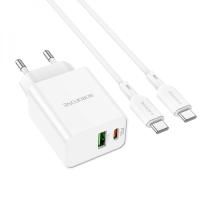 Зарядний пристрій Borofone BA69A 20W 3A USB-A+USB-C з кабелем C-C white