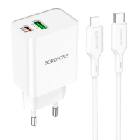 Зарядний пристрій Borofone BA69A 20W 3A USB-A+USB-C з кабелем C-L white