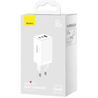 Зарядний пристрій Baseus GaN5 Pro 65W 3A USB-A+2USB-C з кабелем C-C 100W 5A (CCGP120202) white