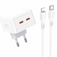 Зарядний пристрій Borofone BA76A 35W 3A 2USB-C з кабелем C-L white